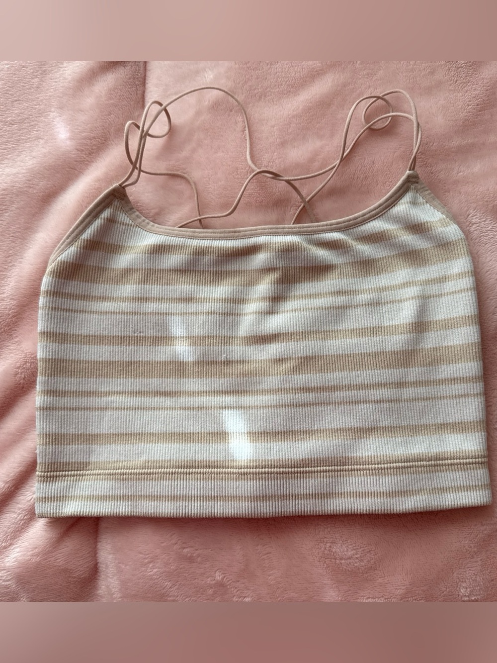 Gilly Hicks Beige and White Striped Spaghetti Strap Crop Top